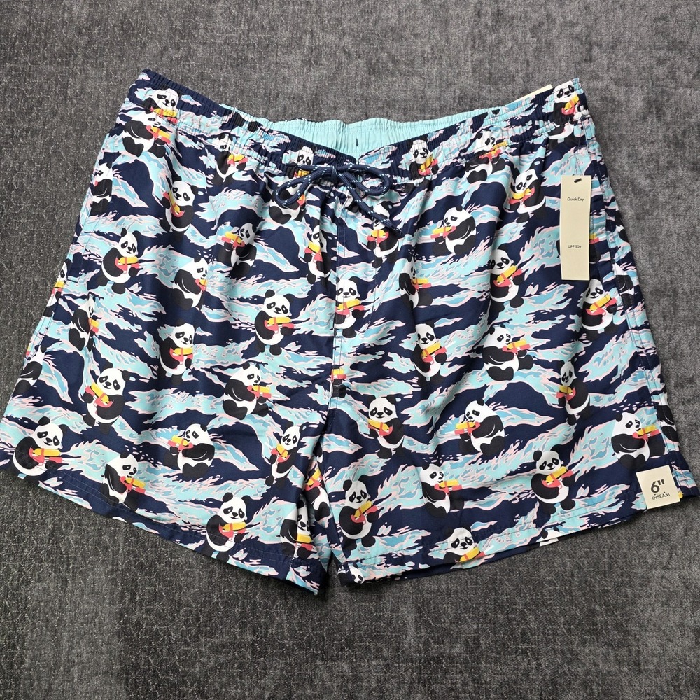 No Boundaries Swim Trunks Mens 2XL XXL 6" Inseam Allover Panda Watergun Beach